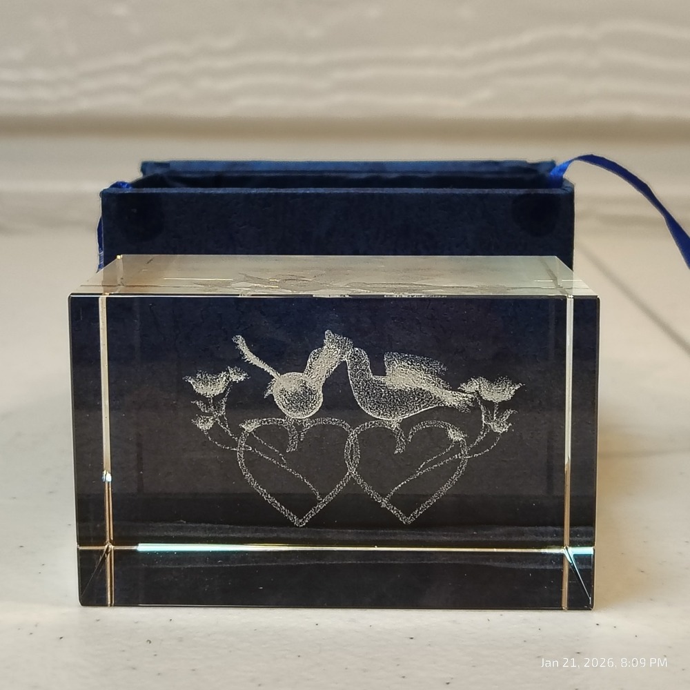 3D Laser Etched Crystal Love Bird Doves Paperweight